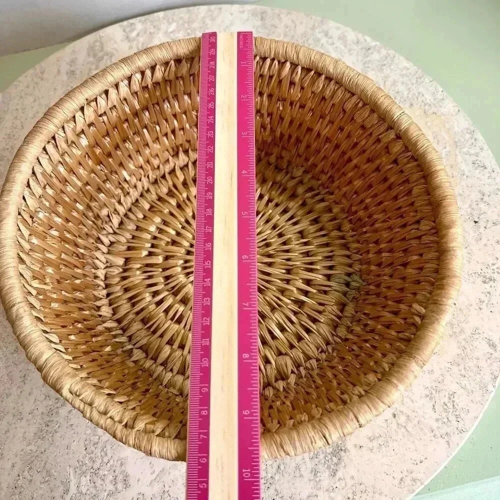Vintage Handmade Hand‎ Woven Weave Large Basket Bowl Round Tan 9.5 x 4